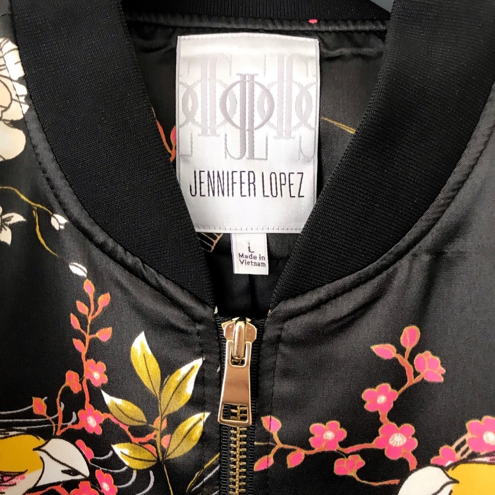 SOLD JENNIFER LOPEZ Black Floral Bomber Jacket - Picture 6 of 8